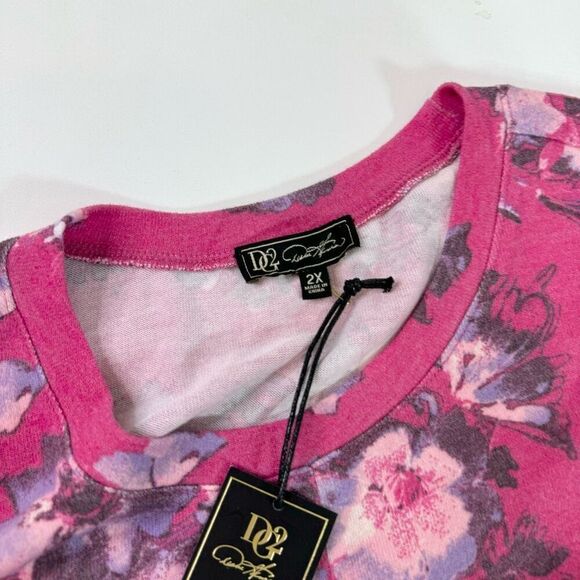 DG2 Top Womens 2X Pink Floral Long-Sleeve Crew-Neck Blouse Cottage Core New - Picture 2 of 10